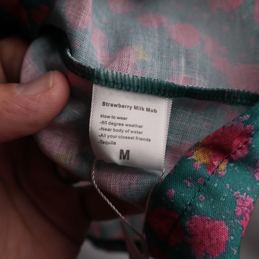 NWT Strawberry Milk Mob Teal Pink Floral Strapless Mini Dress Swim Cover M - Picture 5 of 7